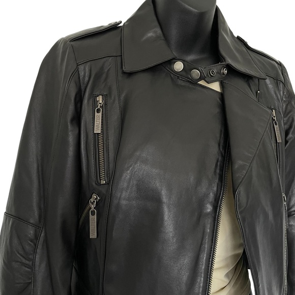 Women's Black Lambskin Leather Moto Biker Jacket Blazer by Walter Baker - Size 2 - Picture 4 of 16